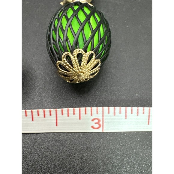 Vintage Made In Japan Clip On Earrings - Neon Green With Black Netting - Picture 8 of 9